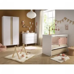 Chambre bébé duo lit 70x140cm + commode à langer wonder white