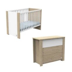 Chambre bébé duo lit 60x120cm + commode antonin bois et blanc
