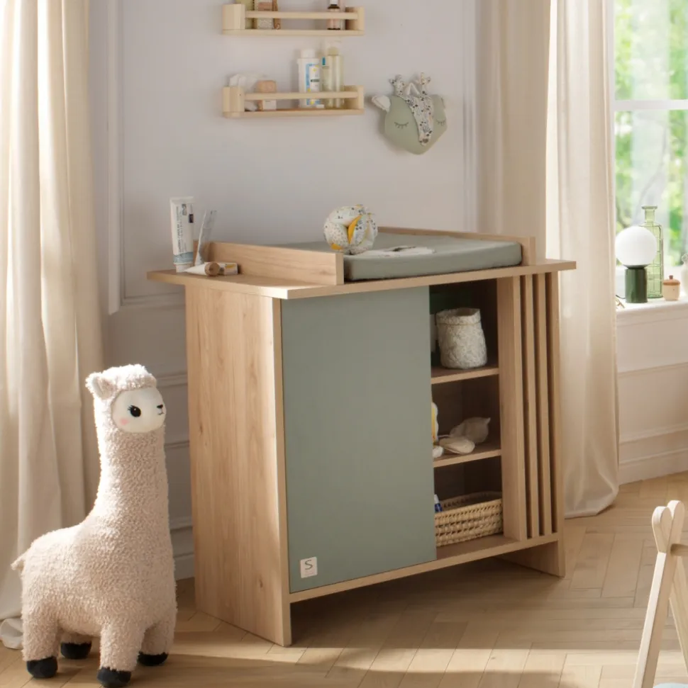 Chambre bébé duo lit 60x120cm (non transformable) + commode sauge tokyo