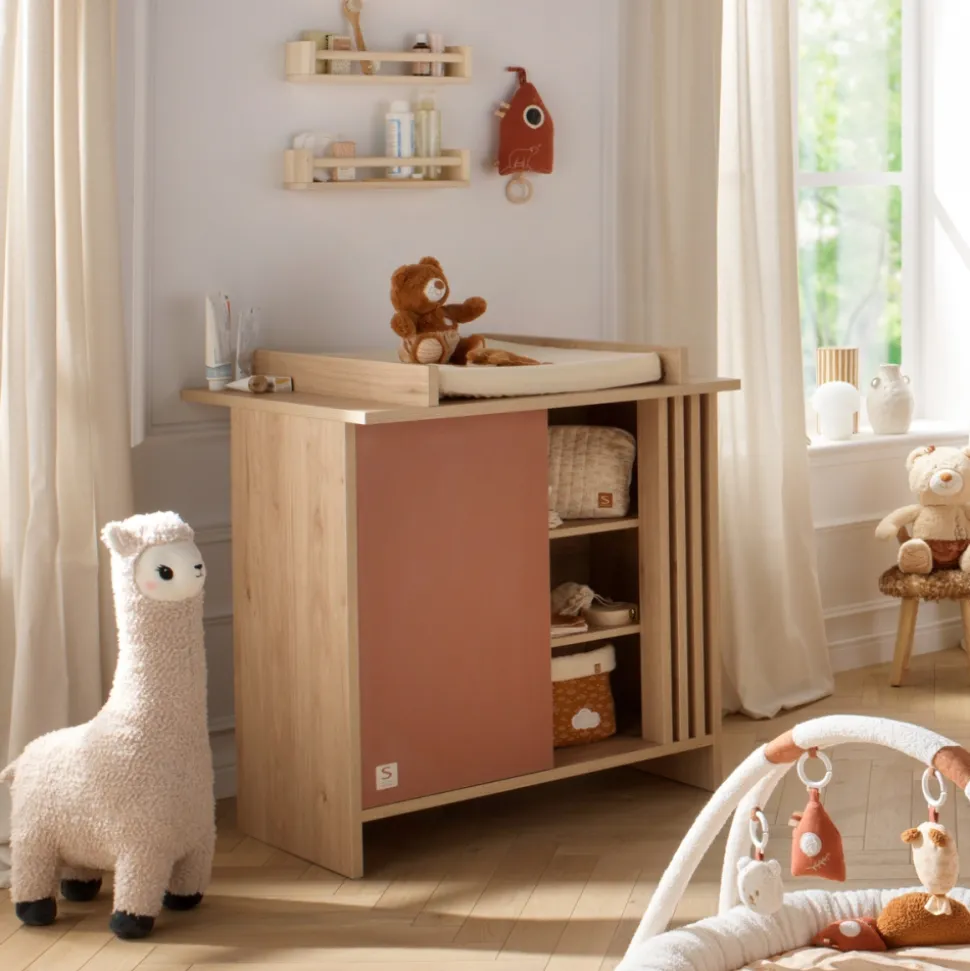 Chambre bébé duo lit 60x120cm (non transformable) + commode terracotta tokyo