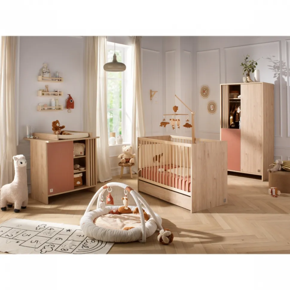 Chambre bébé duo lit 60x120cm (non transformable) + commode terracotta tokyo