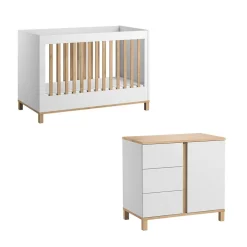 Chambre bébé duo lit 60x120 + commode blanc leaf