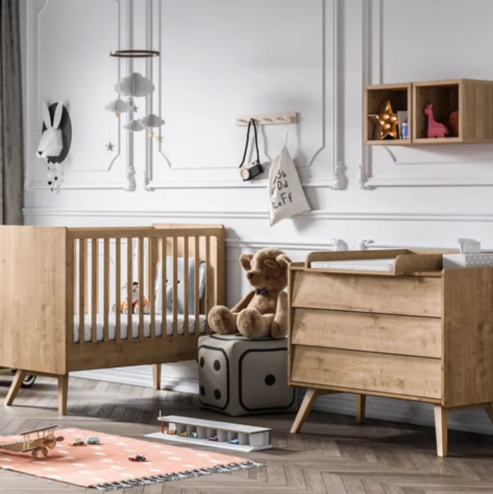 Chambre bébé duo lit 60x120 + commode bois - collection vintage