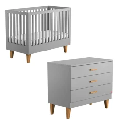Chambre bébé duo lit 60x120 + commode gris clair et bois lounge