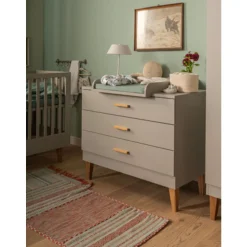 Chambre bébé duo lit 70x140 + commode gris clair et bois lounge