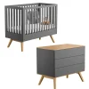 Chambre bébé duo lit 60x120 + commode grise nature