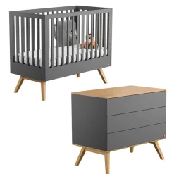 Chambre bébé duo lit 60x120 + commode grise nature