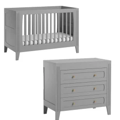 Chambre bébé duo lit 70x140 + commode gris clair milenne
