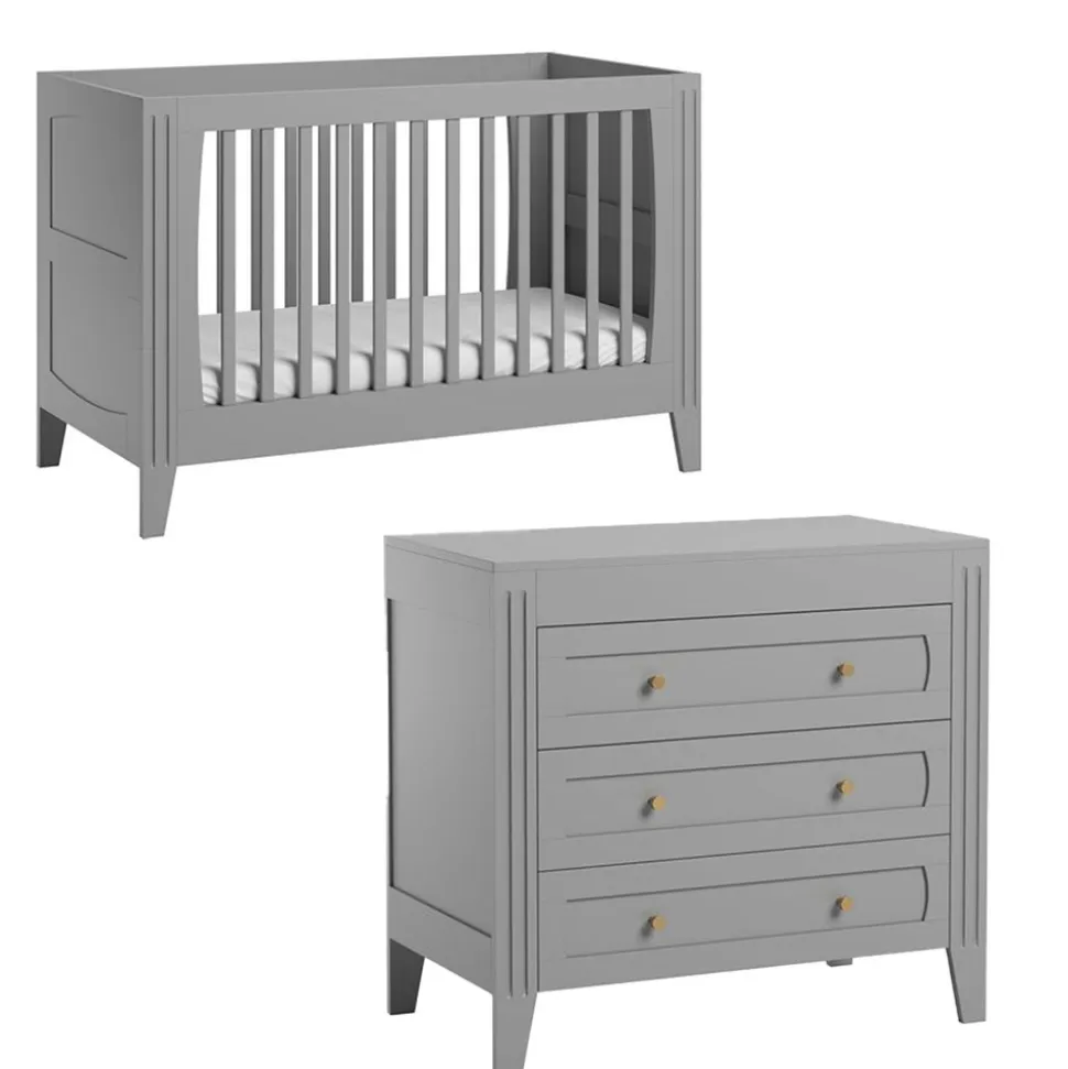 Chambre bébé duo lit 70x140 + commode gris clair milenne