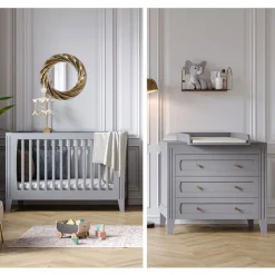 Chambre bébé duo lit 70x140 + commode gris clair milenne