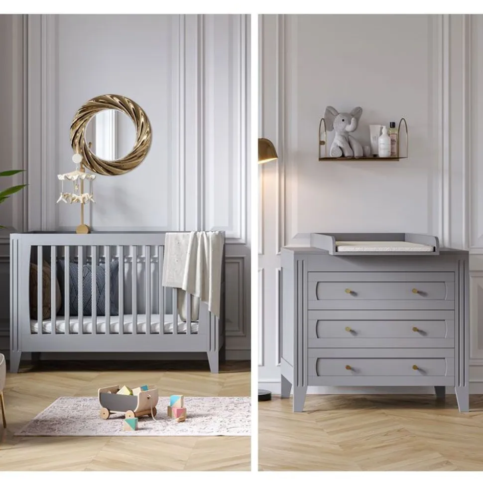 Chambre bébé duo lit 70x140 + commode gris clair milenne