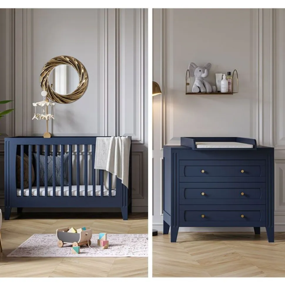 Chambre bébé duo lit 70x140 + commode indigo milenne