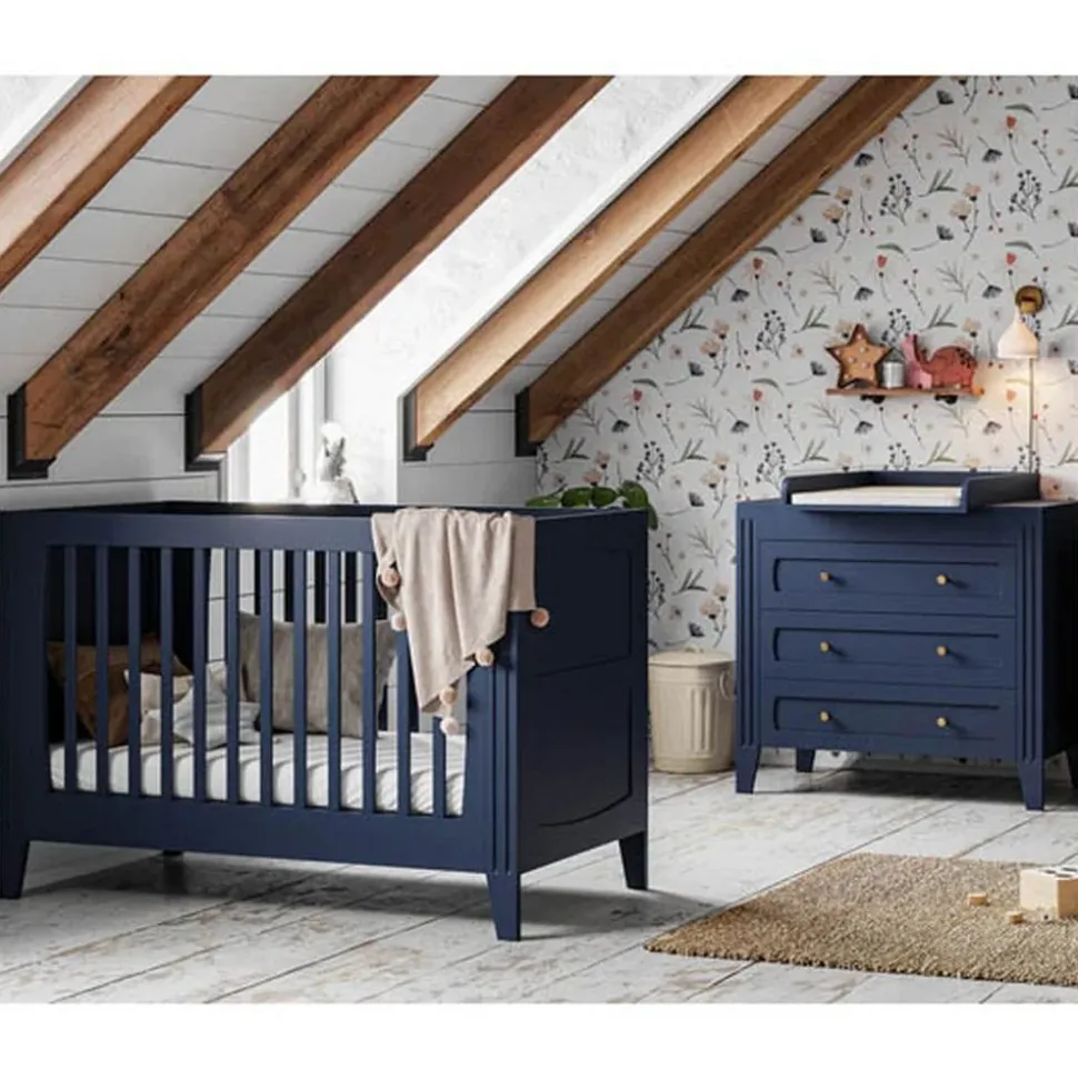 Chambre bébé duo lit 70x140 + commode indigo milenne