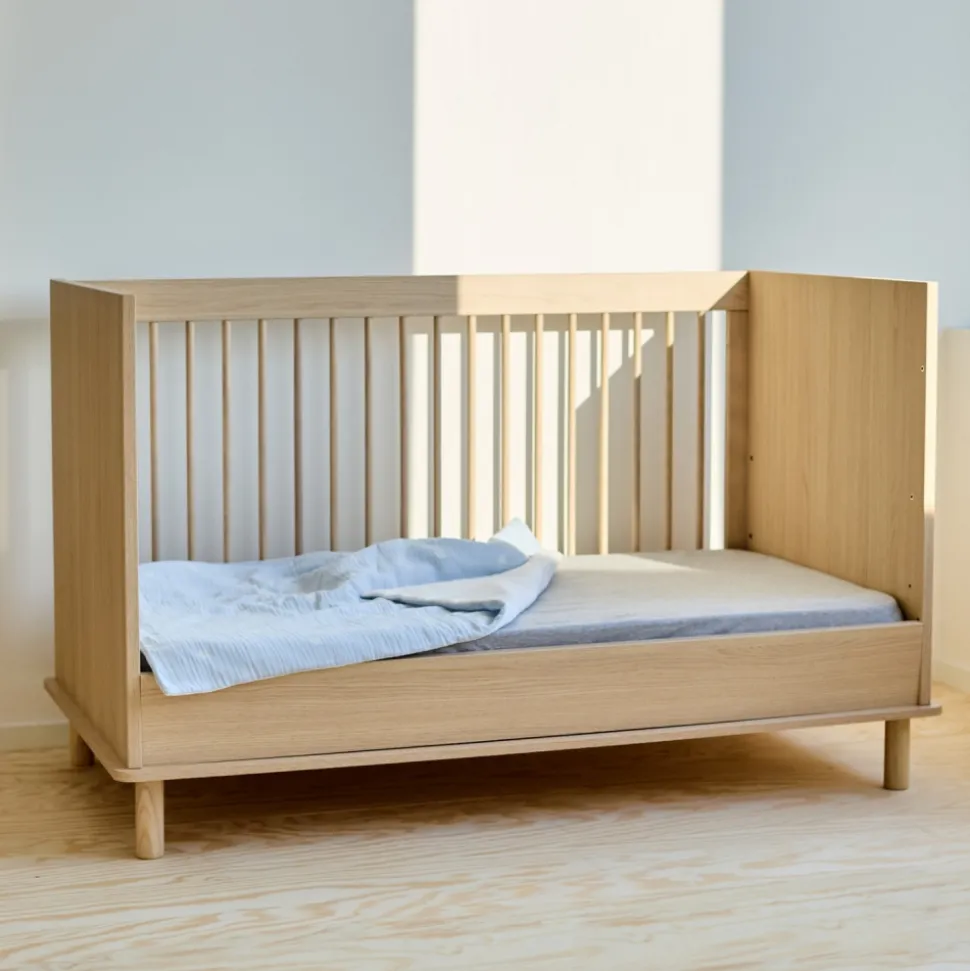 Chambre bébé duo lit 70x140 + commode à langer nordica naturel avec pieds chêne