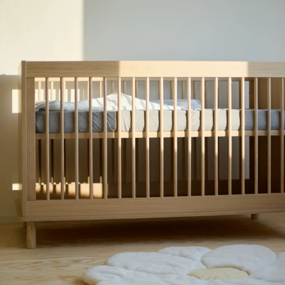 Chambre bébé duo lit 70x140 + commode à langer nordica naturel avec pieds chêne