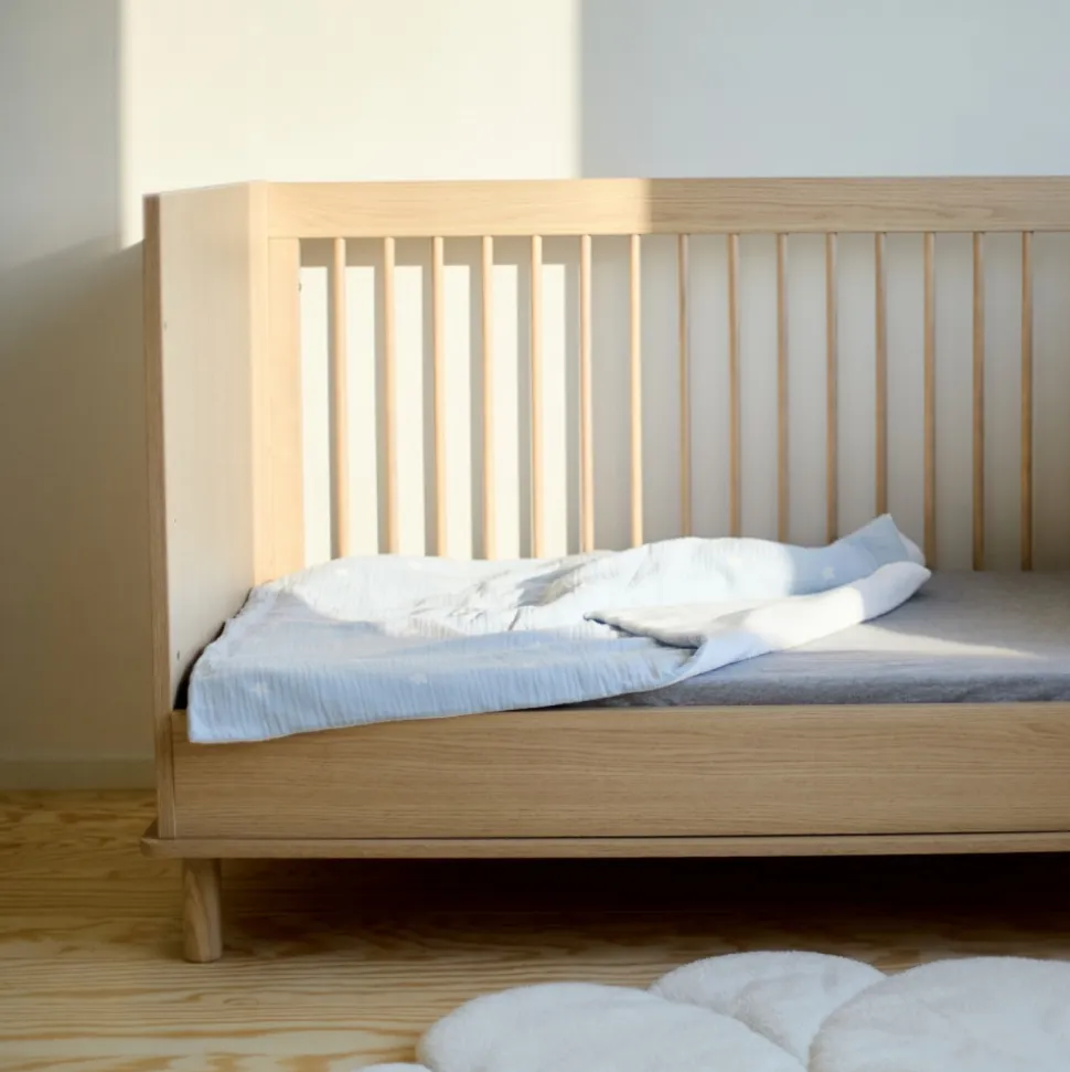 Chambre bébé duo lit 70x140 + commode à langer nordica naturel avec pieds chêne