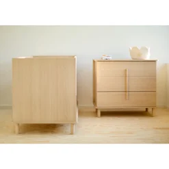 Chambre bébé duo lit 70x140 + commode à langer nordica naturel avec pieds chêne
