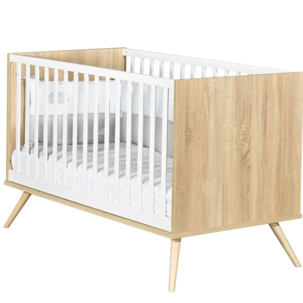 Chambre bébé duo lit 70x140 + commode seventies bois