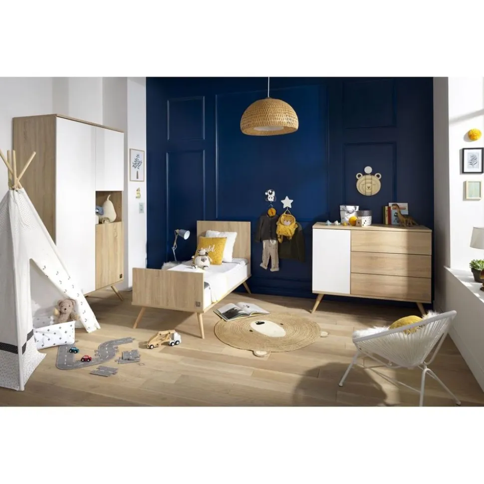 Chambre bébé duo lit 70x140 + commode seventies bois