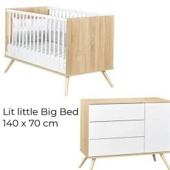 Chambre bébé duo lit 70x140 + commode seventies bois