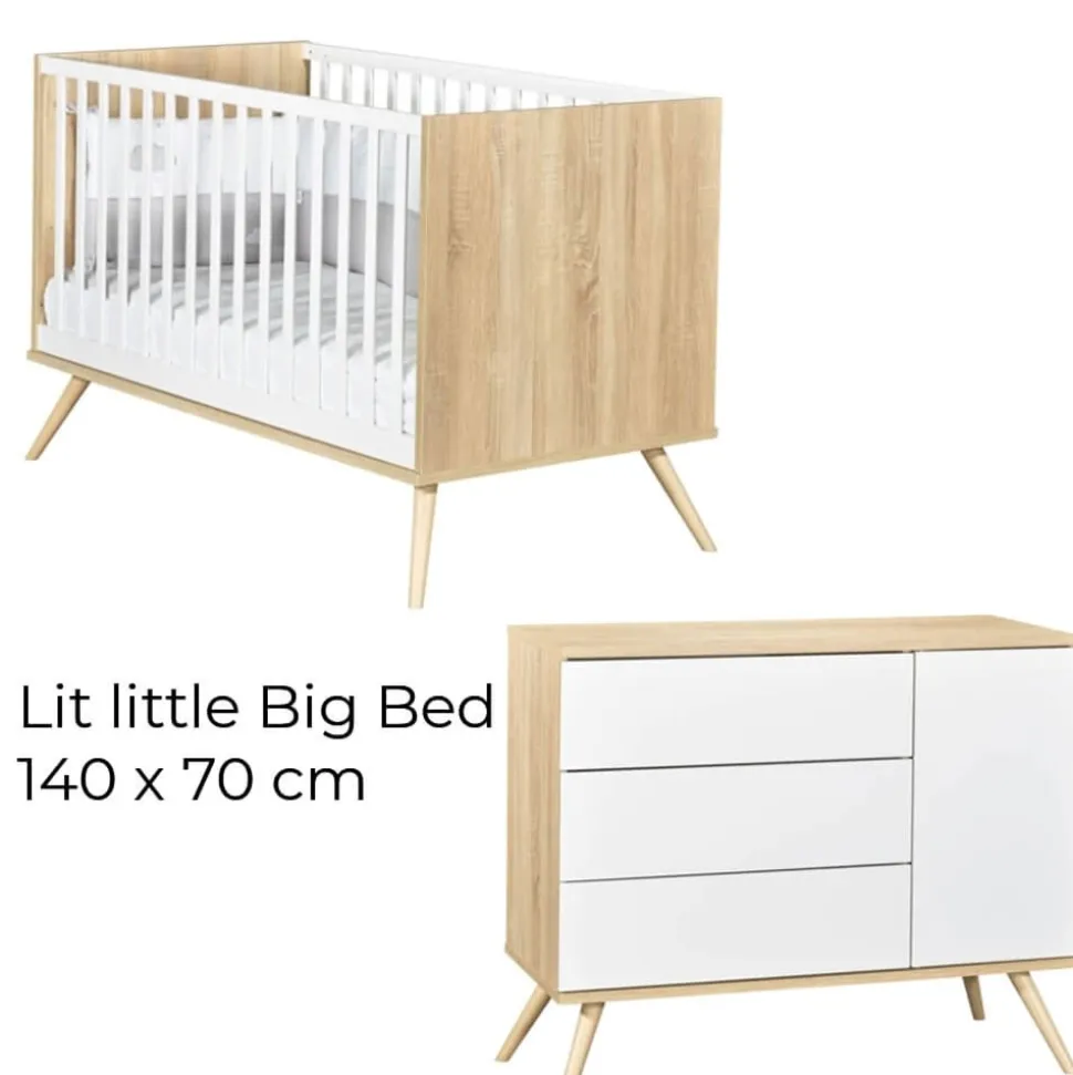 Chambre bébé duo lit 70x140 + commode seventies blanc