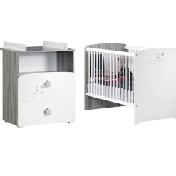 Chambre bébé duo lit 120x60 + commode 2 tiroirs et une niche nao