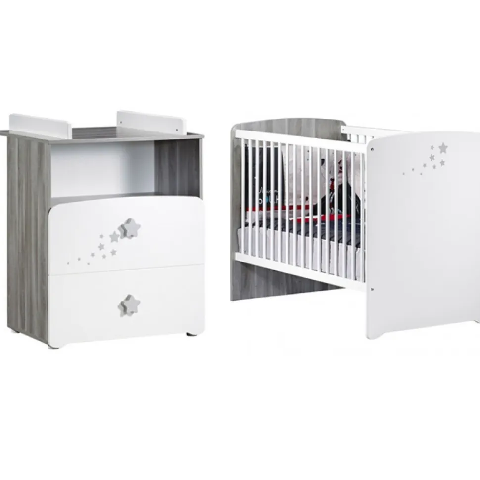 Chambre bébé duo lit 120x60 + commode 2 tiroirs et une niche nao