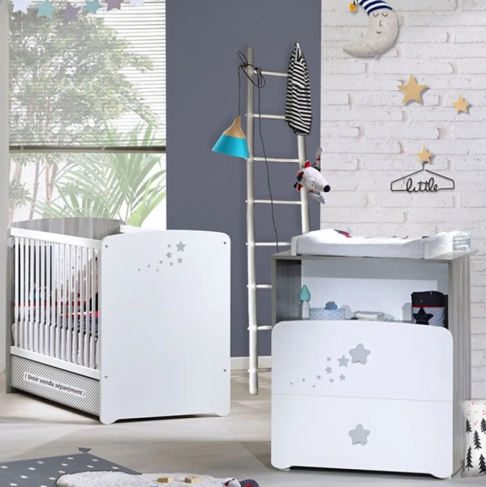 Chambre bébé duo lit 120x60 + commode 2 tiroirs et une niche nao