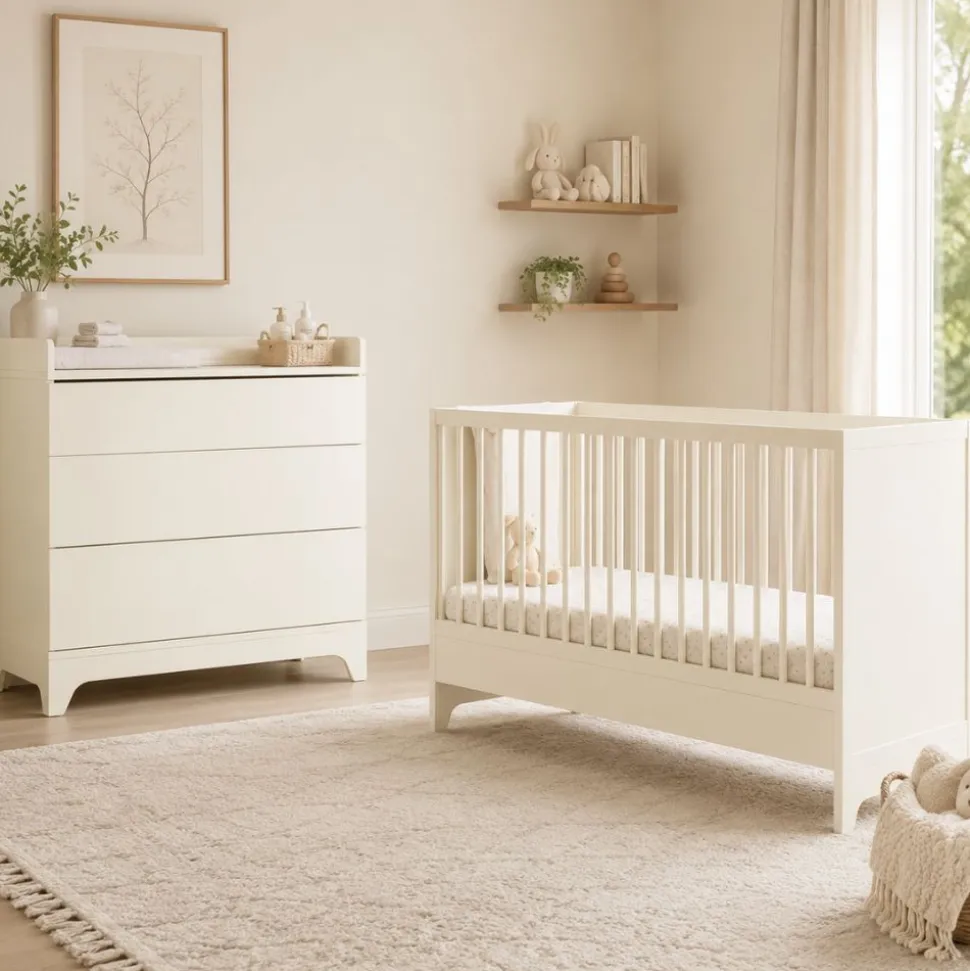 Chambre bébé duo tsugi lit évolutif 70 x 140 cm avec commode et plan à langer butter