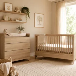 Chambre bébé duo tsugi lit 60 x 120 cm + commode avec plan à langer honey ash