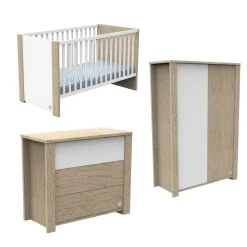 Chambre bébé trio + commode+armoire antonin bois et blanc