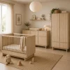 Chambre bébé trio kyo lit 70 x 140 cm + armoire + commode xl avec plan à langer - honey ash