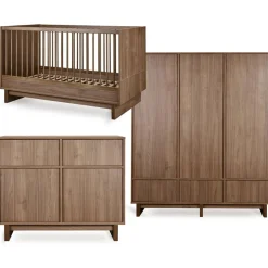 Chambre bébé trio kyo lit 70 x 140 cm + armoire xl + commode avec plan à langer - walnut