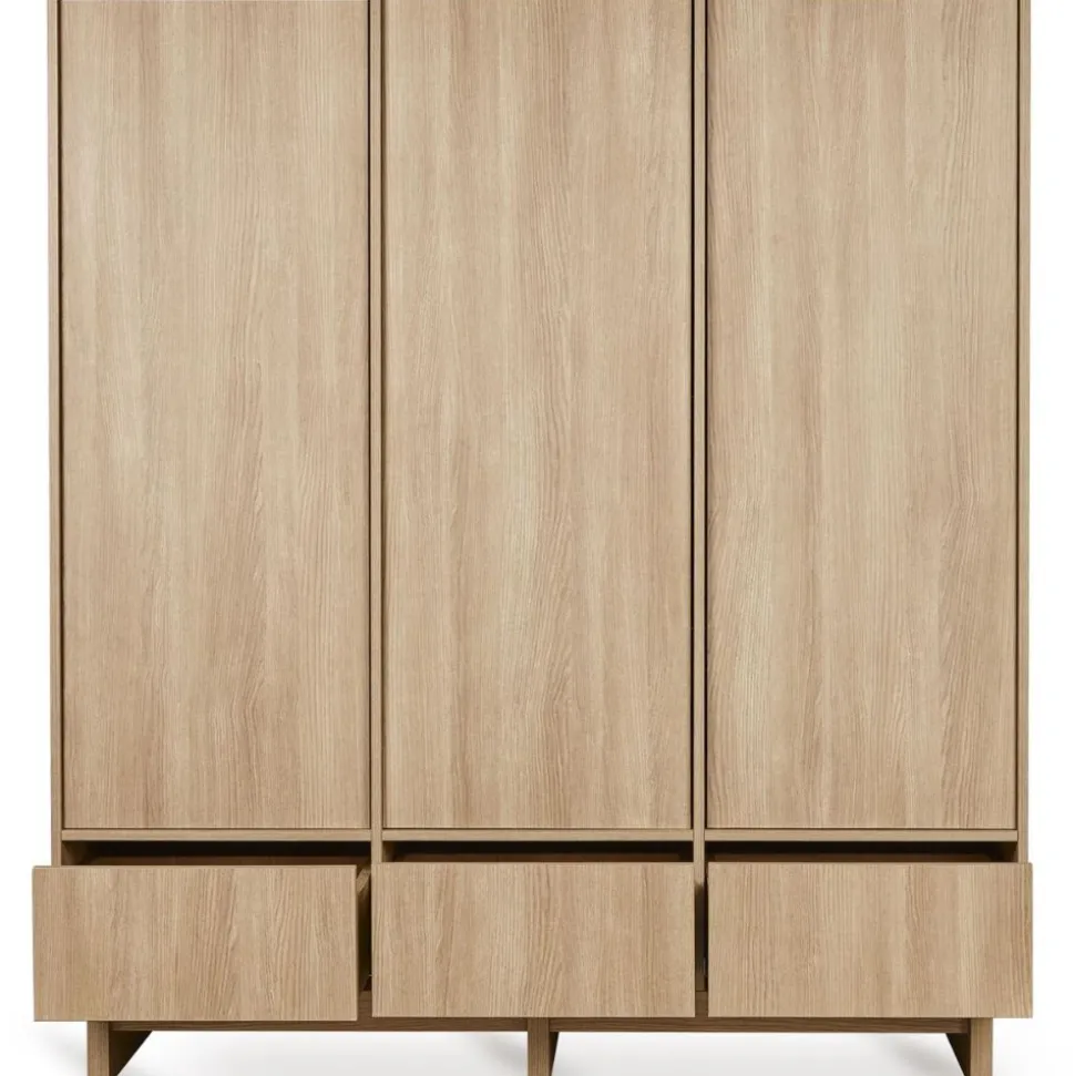 Chambre bébé trio kyo lit 70 x 140 cm + armoire xl + commode avec plan à langer - honey ash