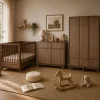 Chambre bébé trio kyo lit 70 x 120 cm + armoire xl + commode avec plan à langer - walnut