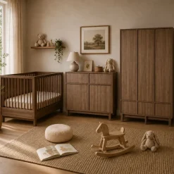 Chambre bébé trio kyo lit 70 x 120 cm + armoire xl + commode avec plan à langer - walnut