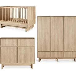 Chambre bébé trio kyo lit 70 x 120 cm + armoire xl + commode avec plan à langer - honey ash