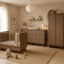 Chambre bébé trio kyo lit 70 x 140 cm + armoire + commode xl avec plan à langer - walnut