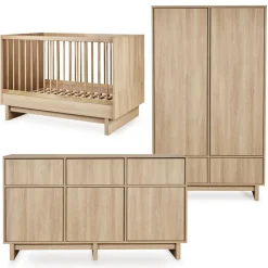 Chambre bébé trio kyo lit 70 x 120 cm + armoire + commode xl avec plan à langer - honey ash