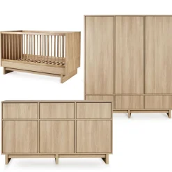 Chambre bébé trio kyo lit 70 x 140 cm + armoire xl + commode xl avec plan à langer honey ash