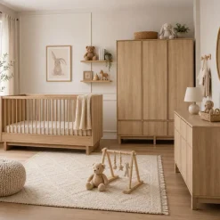 Chambre bébé trio kyo lit 70 x 140 cm + armoire xl + commode xl avec plan à langer honey ash