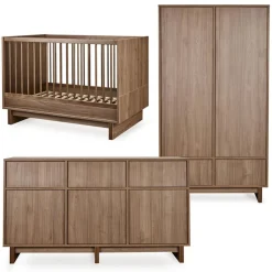 Chambre bébé trio kyo lit 70 x 120 cm + armoire + commode xl avec plan à langer - walnut