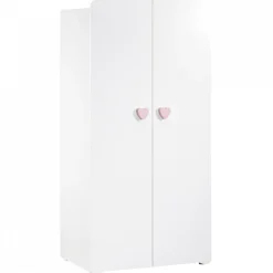 Chambre bébé trio lit bébé blanc + commode à langer 3 tiroirs boutons coeur + armoire 2 portes boutons coeur basic