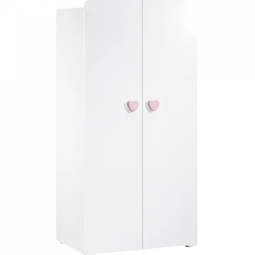 Chambre bébé trio lit bébé blanc + commode à langer 3 tiroirs boutons coeur + armoire 2 portes boutons coeur basic