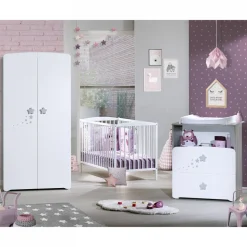 Chambre bébé trio lit bébé 120x60 + commode 2 tiroirs et une niche + armoire 2 portes nao