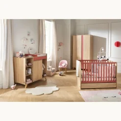Chambre bébé trio lit bébé 60x120 + commode+armoire nova rose canyon