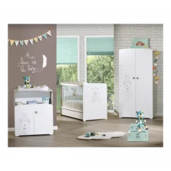Chambre bébé trio lit bébé 120x60 + commode 2 portes + armoire 2 portes teddy