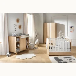 Chambre bébé trio lit bébé 60x120 + commode+armoire nova blanc lin