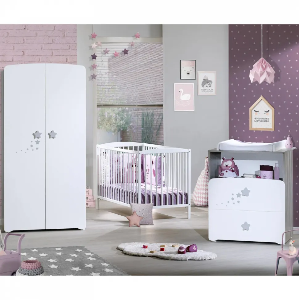 Chambre bébé trio lit little big bed + commode + armoire nao