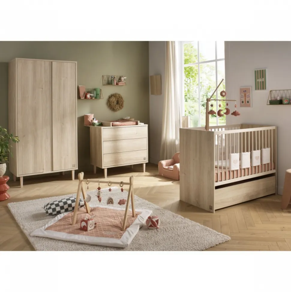 Chambre bébé trio lit 60x120cm + commode 3 tiroirs + armoire paloma bois